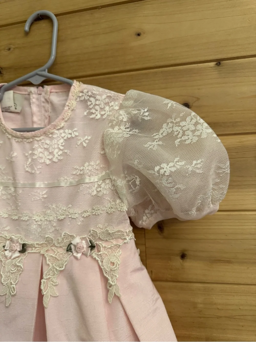 Vintage Bonnie Jean Size 4 Girls Baby Pink Lace Rosette Dress Coquette Easter